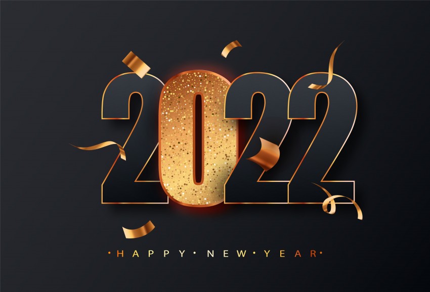 2022, new year sign black golden 2022, glitter, greeting card, wish card