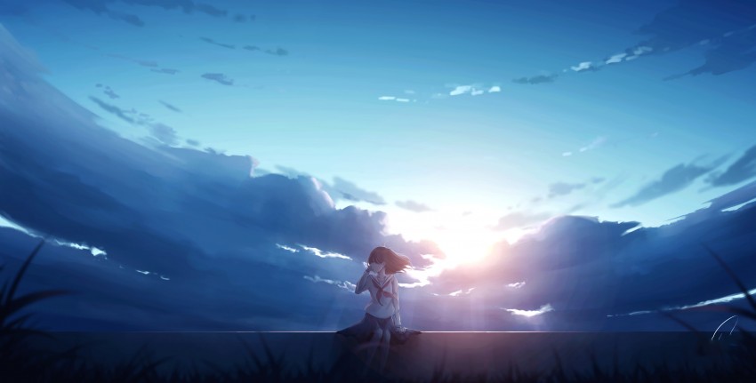 Anime Girl Sitting Alone, Sad, Emotional, Felling Alone, Lonely