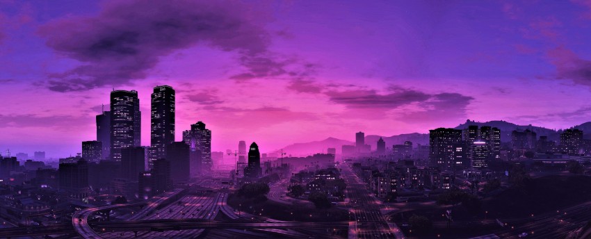 GTA 6, City at night, Purple Sky, Game, Grand Theft Auto VI, GTA VI PS5 HD Wallpaper