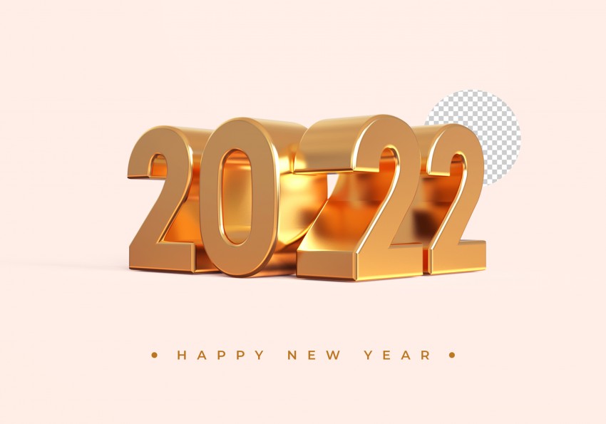 Happy new year 2022, 3d gold 2022, transparent, background
