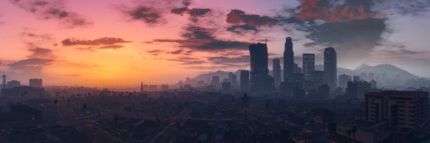 Los Santos, Grand Theft Auto 6, GTA VI, Sunset, Gray Skyscrapers, City, Game, Cloud, PS5