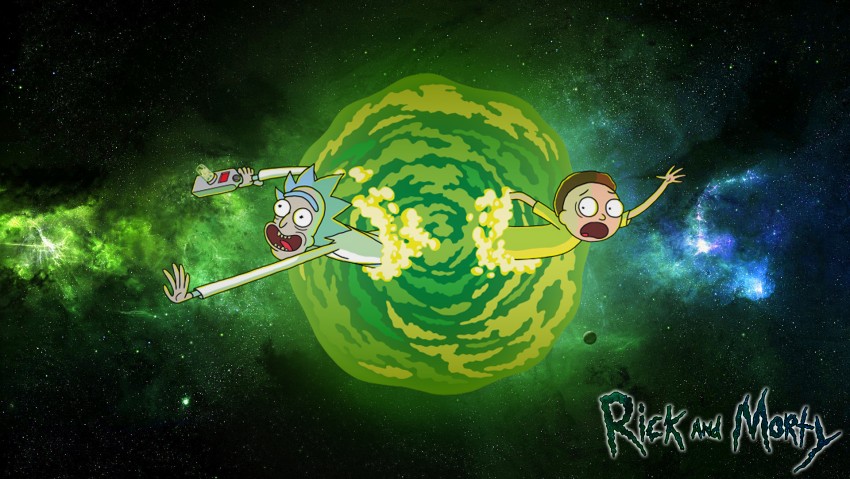 Rick and Morty Cartoon Green Space Portal Rick Sanchez Morty Smith HD Wallpaper