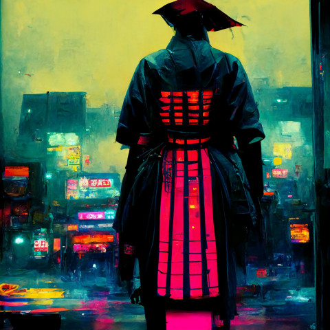 Samurai, Neo Tokyo City, Cyberpunk, Gaurav Kumeriya, HD Wallpaper