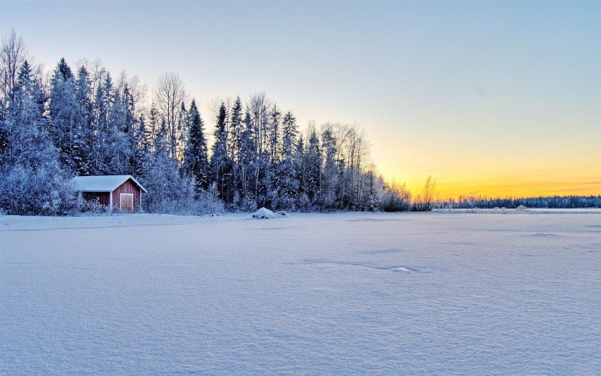 Winter, Sunrise, Cute Snow Desktop Wallpaper