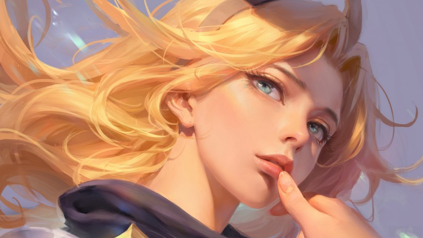 Women anime girls face artwork long hair digital art Lux (League of Legends) Flute blonde