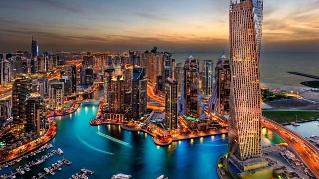 3840x2160 Dubai Skyscrapers, United Arab Emirates UHD 4K Wallpaper, City Lights, Clouds