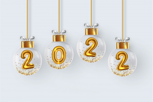 New Year 2022 4k Ultra HD Wallpaper, gold, glitter, glass ball
