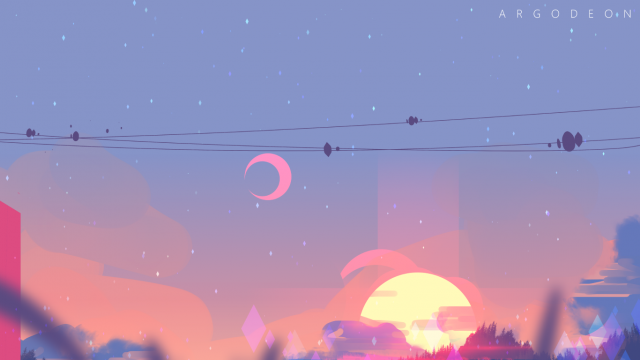 Cute Night Sky Sunset Desktop Background, moon, aesthetic, clouds, pink, purple, stars, vibes
