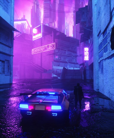 Neon, car, silhouette, street, night, Cars HD Wallpaper