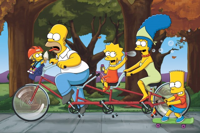 The Simpsons, Bart, Homer, Lisa, Maggie, Marge, Cycle, Bicycle, Skateboard, HD wallpaper