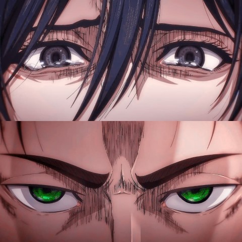 Mikasa Ackerman and Jean Kirstein Eyes, black eye, green eye, attack on titan season 4 wallpaper