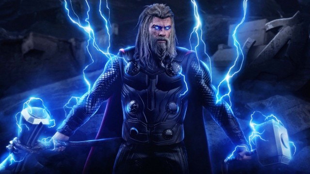 Thor: Love and Thunder Wallpaper, Chris Hemsworth, Mjolnir, Stormbreaker, Blue