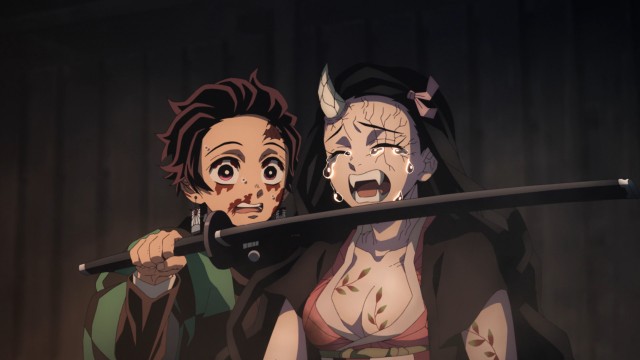 Nezuko crying after remembering her mother, demon slayer entertainment district arc episode 8