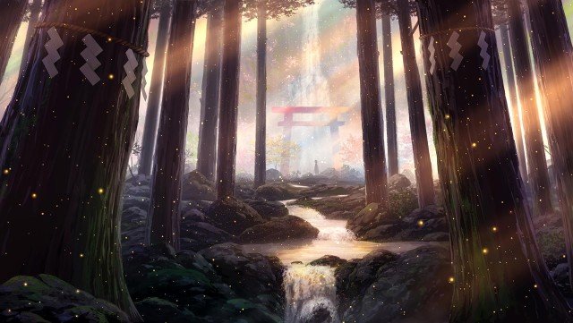 Shrine in Magical Forest Wallpaper