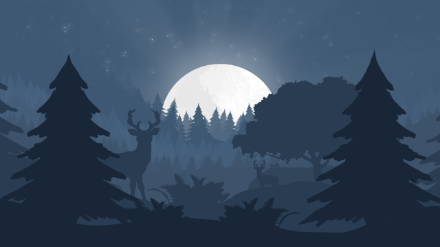 Minimalism forest night moon rays blue HD Desktop Wallpaper