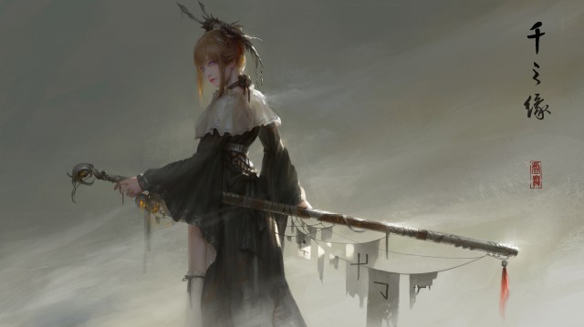 General fantasy warrior women art Asian original characters void sword HD Wallpaper