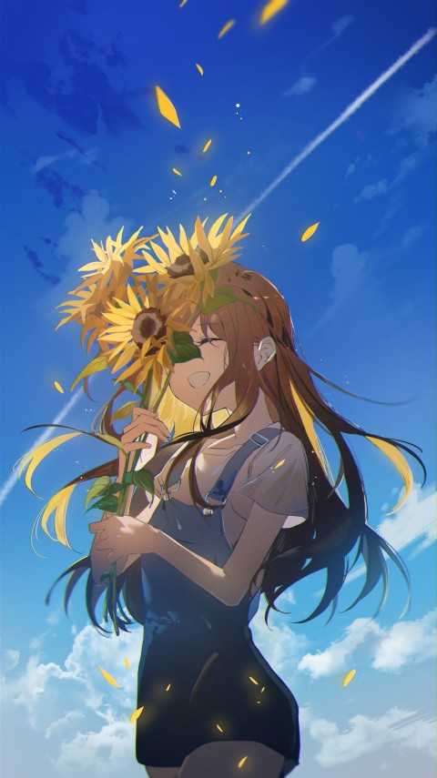 Anime girls, Omutatsu, artwork, brunette, sunflowers, Someday in that Summer,