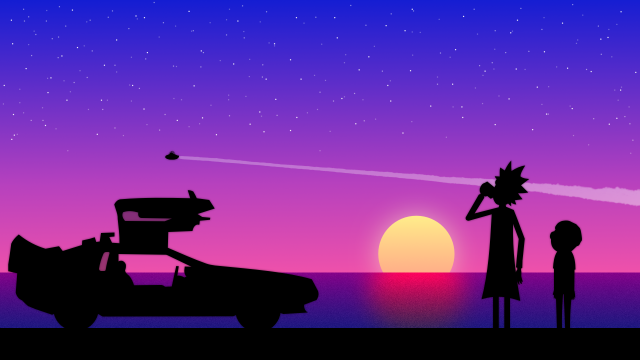 TV Show, Rick and Morty, Rick Sanchez, Morty Smith, Purple Car Sunset HD Wallpaper, Background