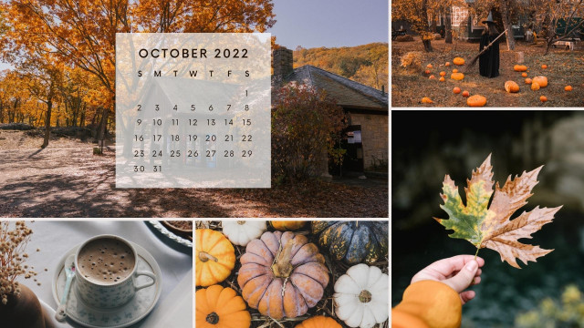 Orange Brown Green Minimalist October 2022 Calendar Desktop Wallpaper