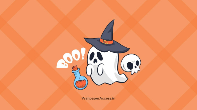 Orange Illustration Little Halloween Ghost Desktop Wallpaper