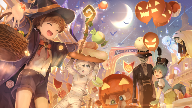 Anime Halloween, Fancy Costumes and Pumpkins Wallpaper by CoCoLo