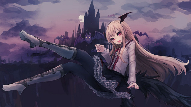 vampire Anime Girl Halloween HD Wallpaper