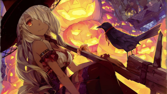 Pumpkin Craftsman Witch by Taro Amagai, Anime Halloween Wallpaper