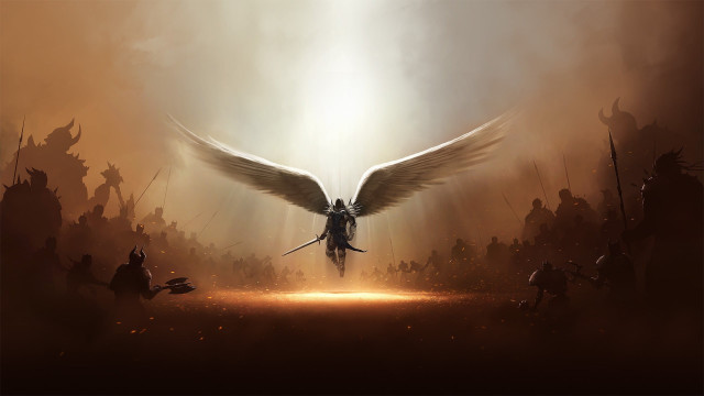 Archangel, Diablo, Wings, Angel with Sword Digital Wallpaper